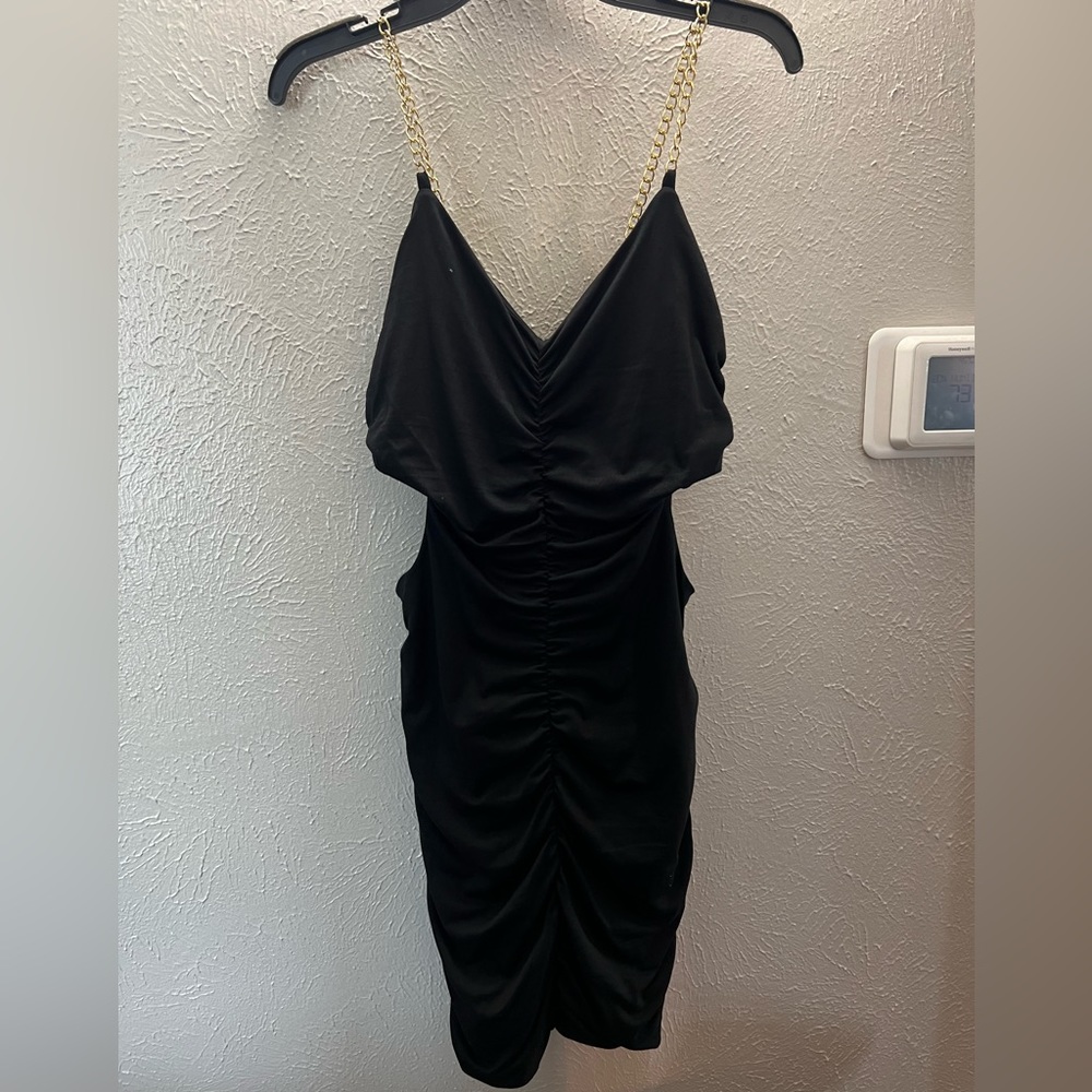 V neck black dress Chain Reaction Rib Knit Dress